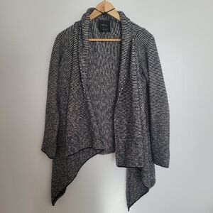 Zara Knit Tweed Draper Front Waterfall Open Cardigan Size S Sweater Wool Cotton